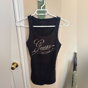 GUESS Black Tank with Crystal Script Logo